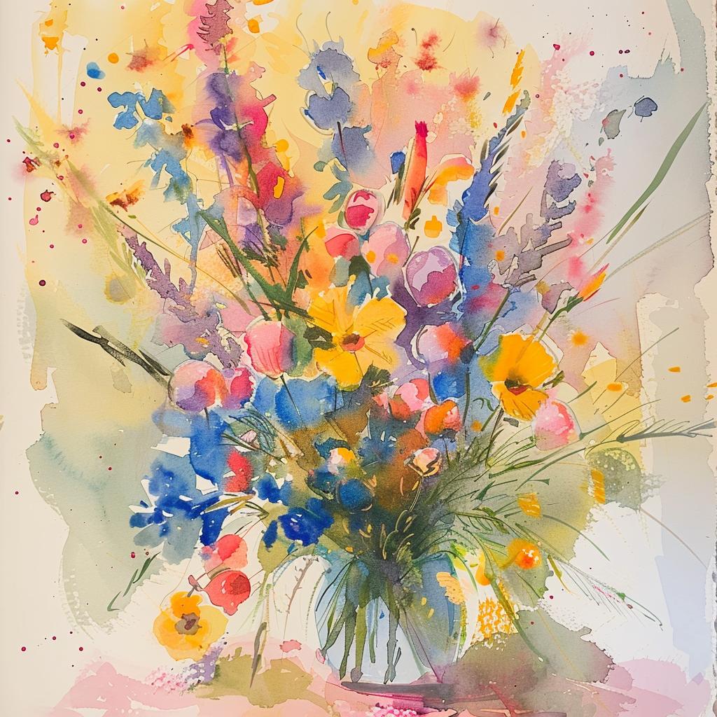 watercolor  flowers  bouquet  abstract  Henri  Matisse  vase  artnouveau  soft  flowing 960099