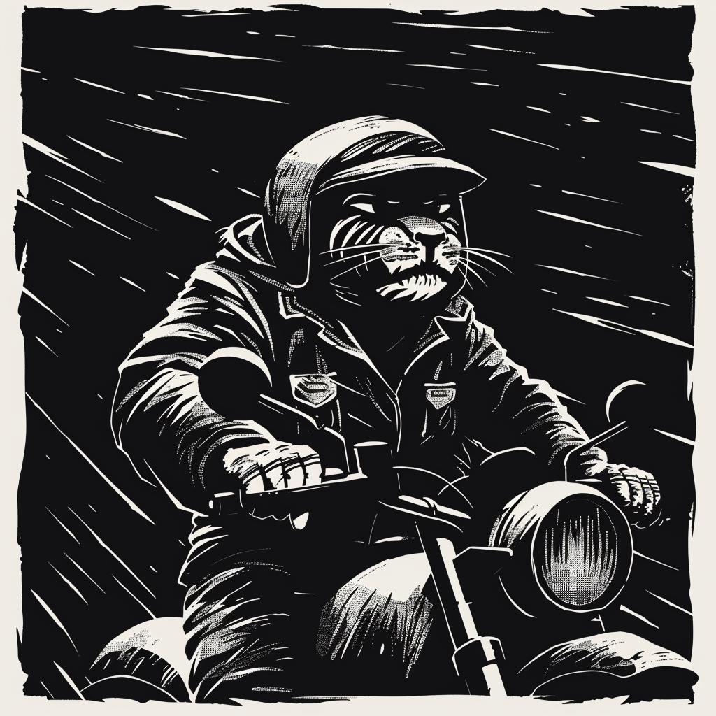 kawaii  tiger  motorcycle  black  white  illustration  graphic  biker  art  style 1025556