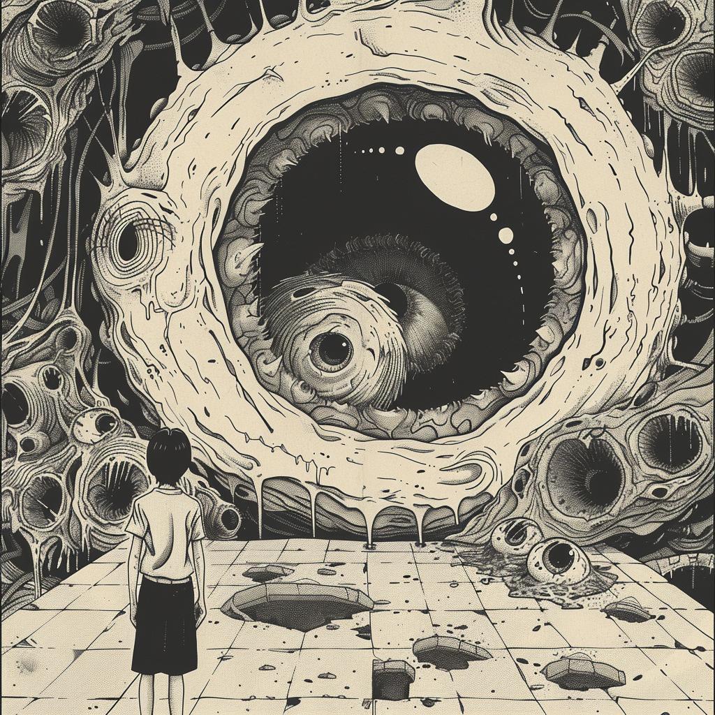 surreal  drawing  person  eye  hyper-realistic  screenprinting  axonometric  Toshio  Saeki  mystical 961708