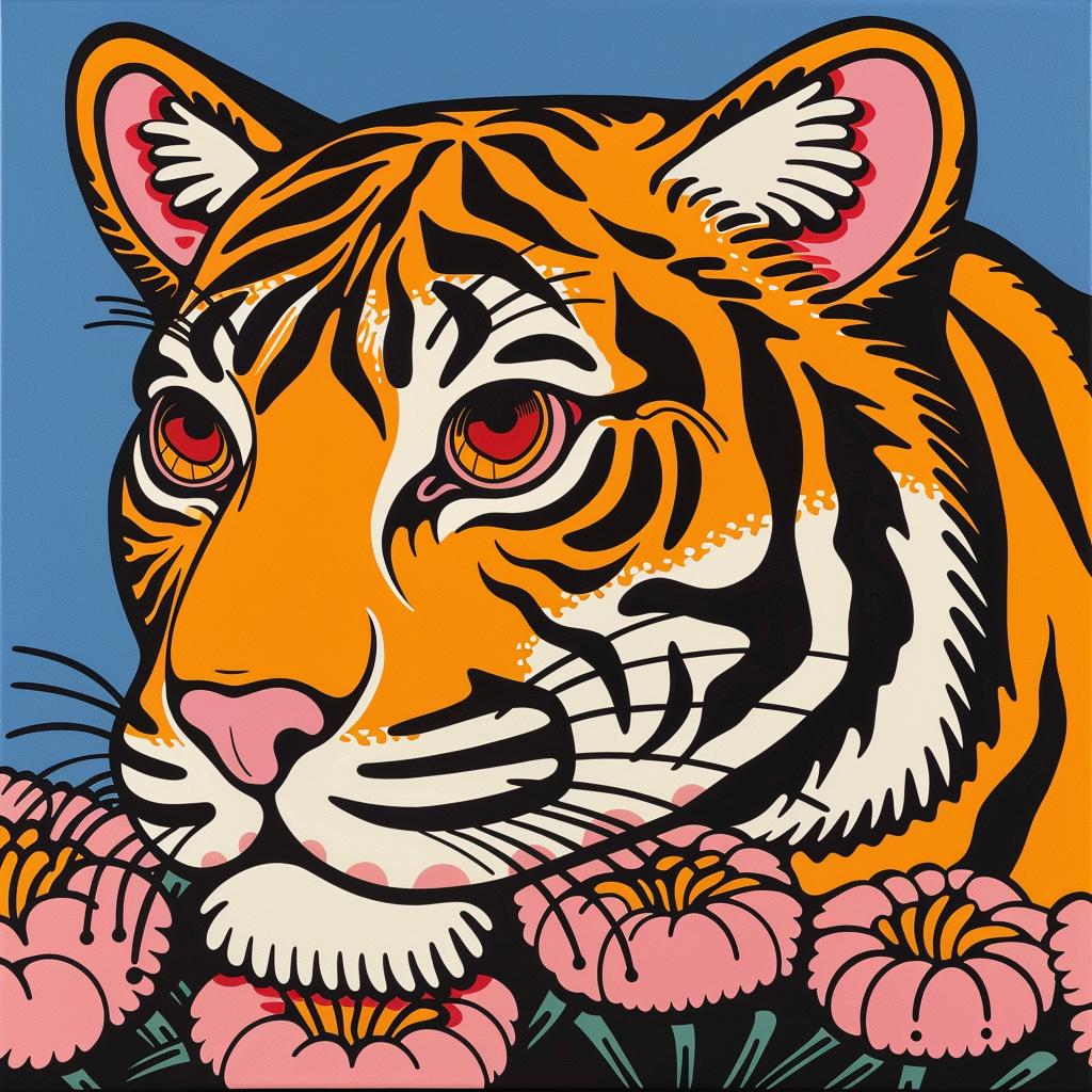tiger  four-eyes  painting  flowers  art  animal  nature  colorful  vivid  creature 973113