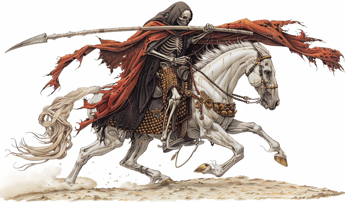 Grim  Reaper  horseback  skeleton  action  cape  portrait  figurative  mythical  art 971091