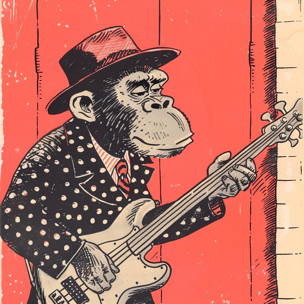 poster  chimp  guitar  music  cartoon  Moebius  playful  funny  animal  artwork 922497
