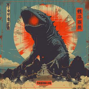 Godzilla  poster  synthwave  dark  minimal  elements  illustration  colors  bold  art 1038704