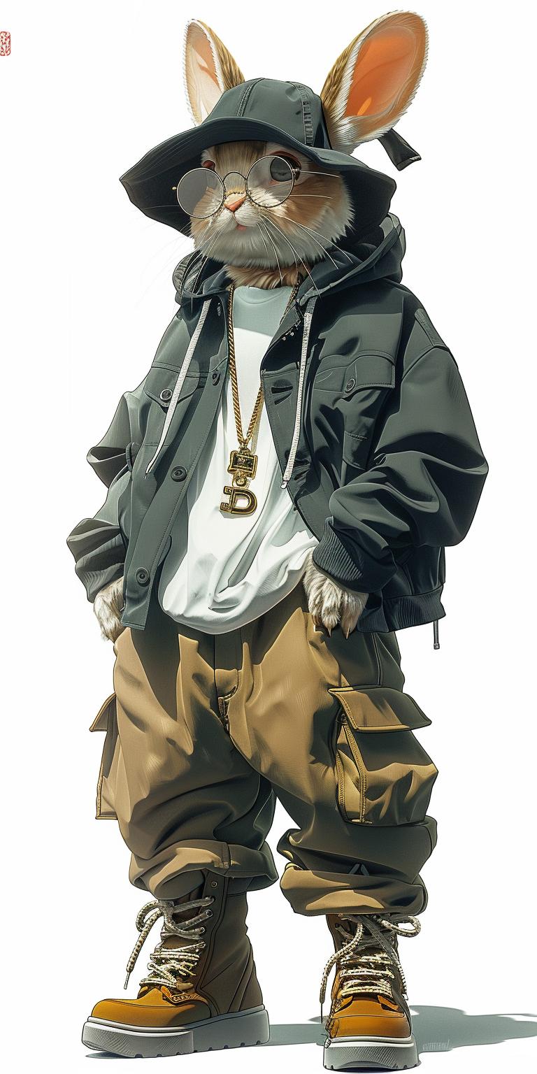 anime  character  detailed  hip-hop  rabbit  hoodie  3D  illustration  style  glow 936726