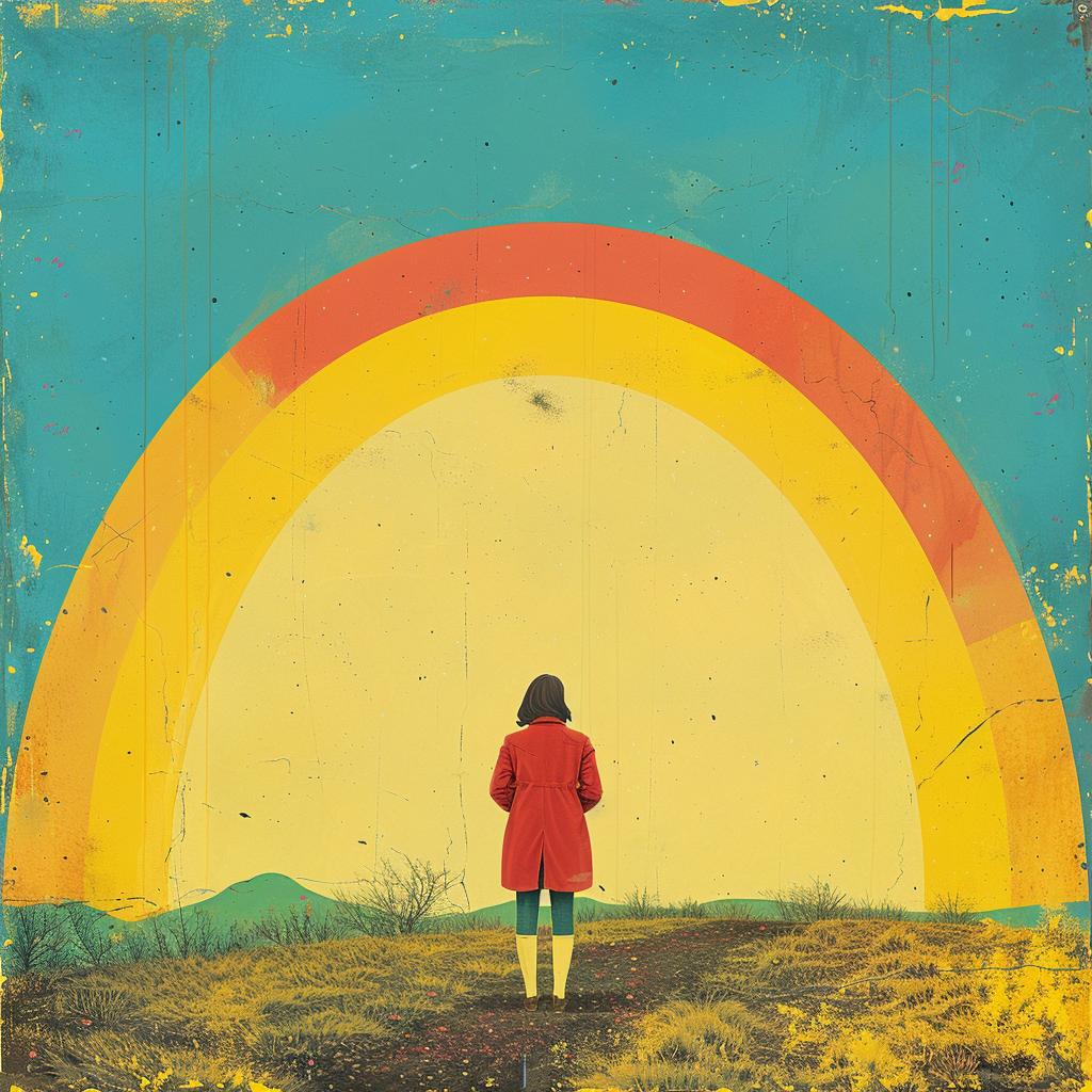 rainbow  woman  standing  colorful  nature  vibrant  surreal  dreamlike  whimsical  playful 1017266