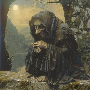 man  grim  sitting  rock  painting  chromolithography  artwork  solemn  landscape  scene 1055023