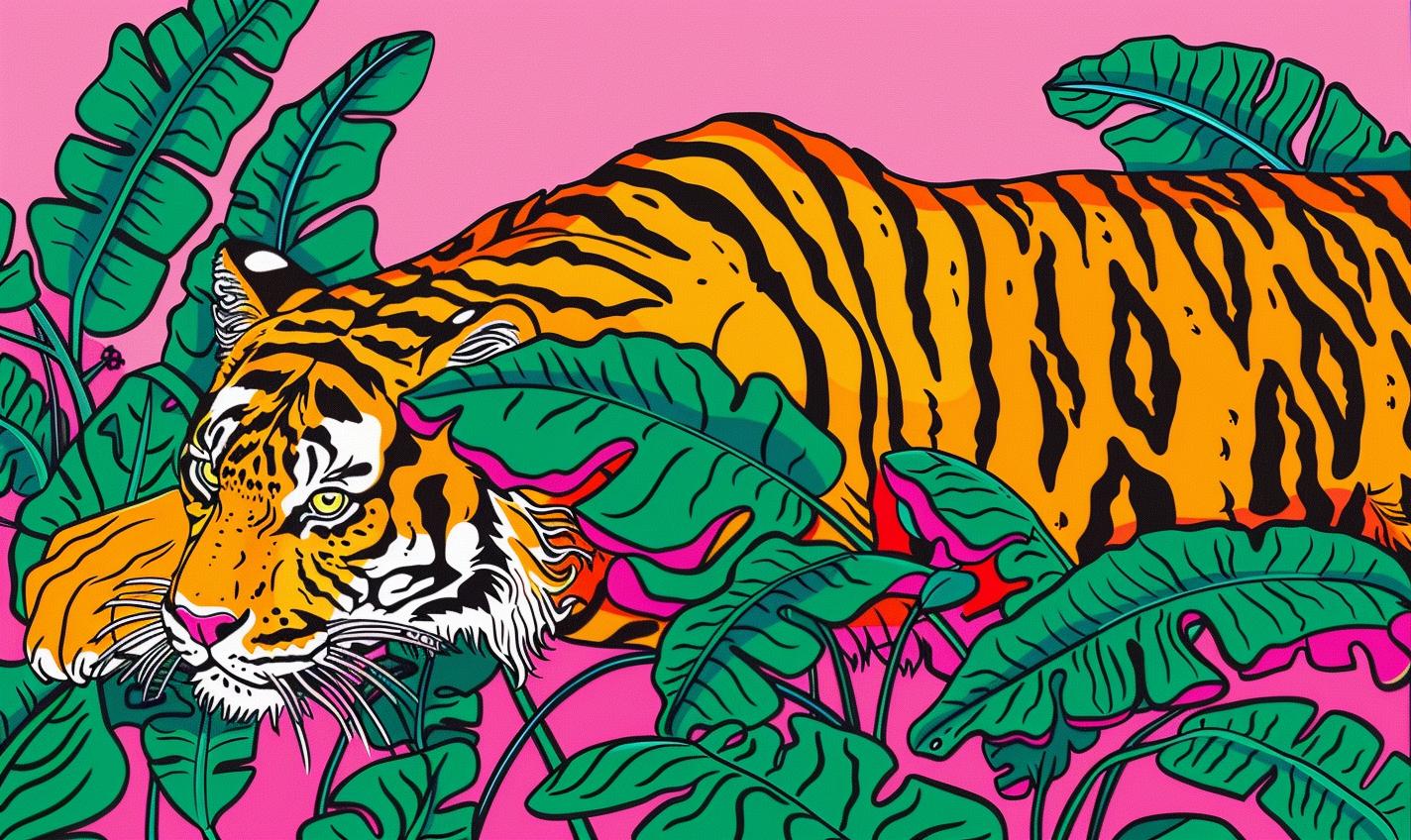 tiger  jungle  vivid  nature  wildlife  colorful  dynamic  action  leaping  floral 1021898