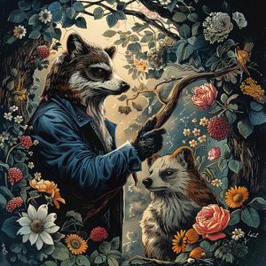 raccoon  fox  woods  painting  chromolithography  wildlife  nature  artistic  furry  colorful 1057344