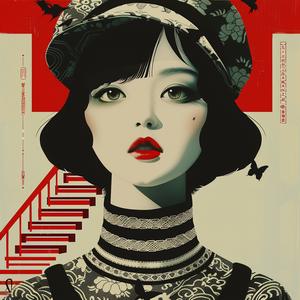 surreal  album  cover  woman  hat  hair  black  creative  symbolist  risograph 1077685