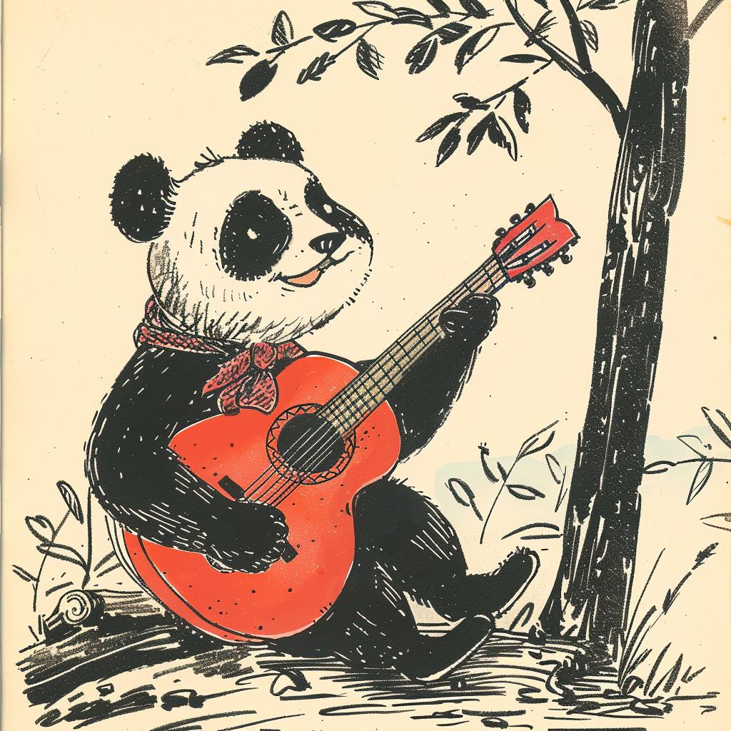 panda  guitar  book  illustration  Moebius  Bachalo  cute  animal  music  art 922632