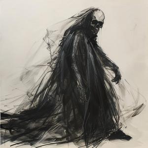fashion  drawing  skeleton  Grim  Reaper  catwalk  black  cloak  crayon  illustration 1071902