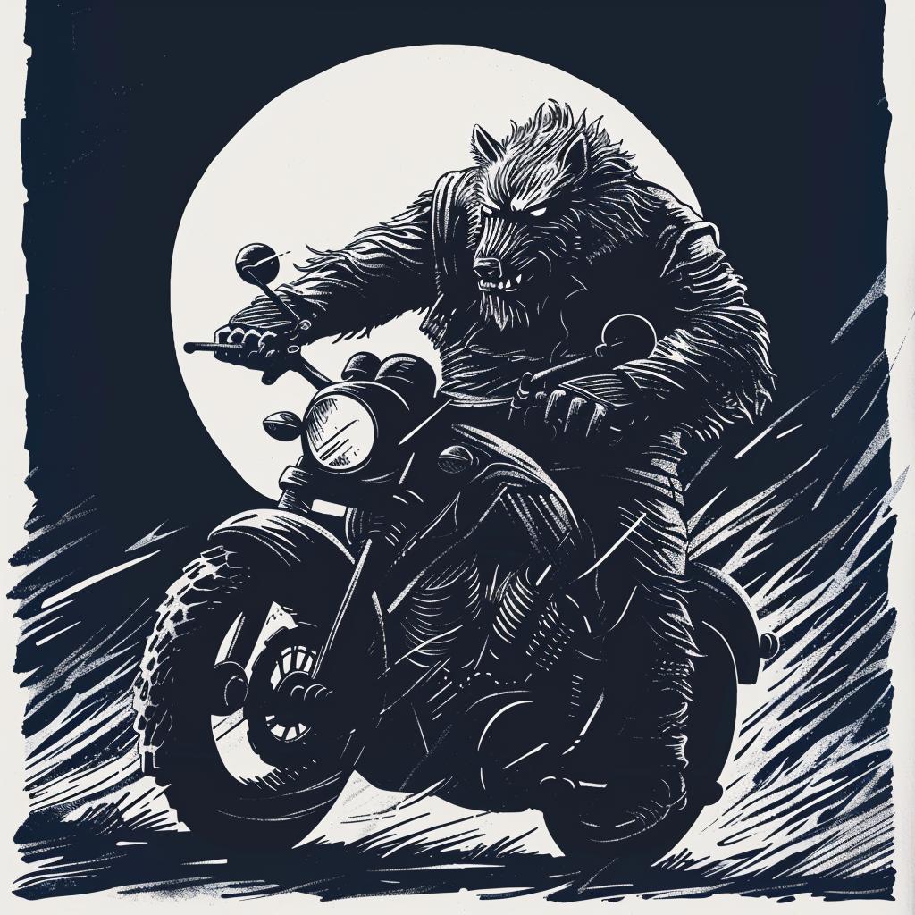 motorcycle  werewolf  moonlight  drawing  black  white  art  fantasy  vehicle  illustration 1025091