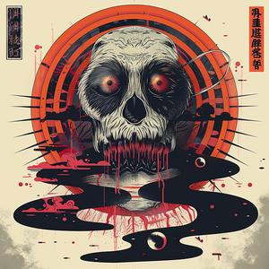 ملصق Darkarts Synthwave بتصميم جمجمة ودم، تصميم بسيط، ألوان متناسقة 1038909