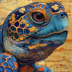 turtle  portrait  vintage  comic  ArtNouveau  Surrealism  pointillism  gold  indigo  teal 1076823