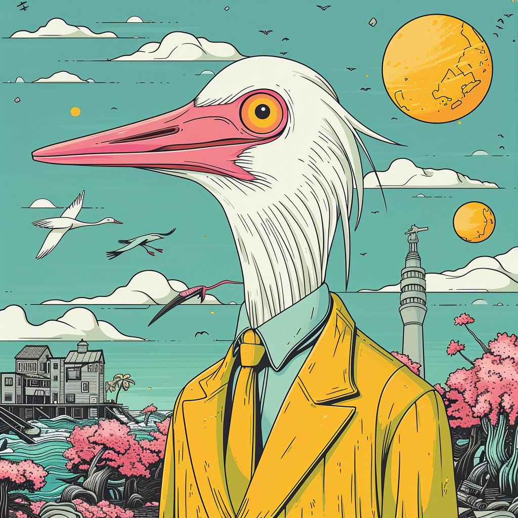 surreal  album  cover  bird  suit  unusual  art  whimsical  playful  character 924847