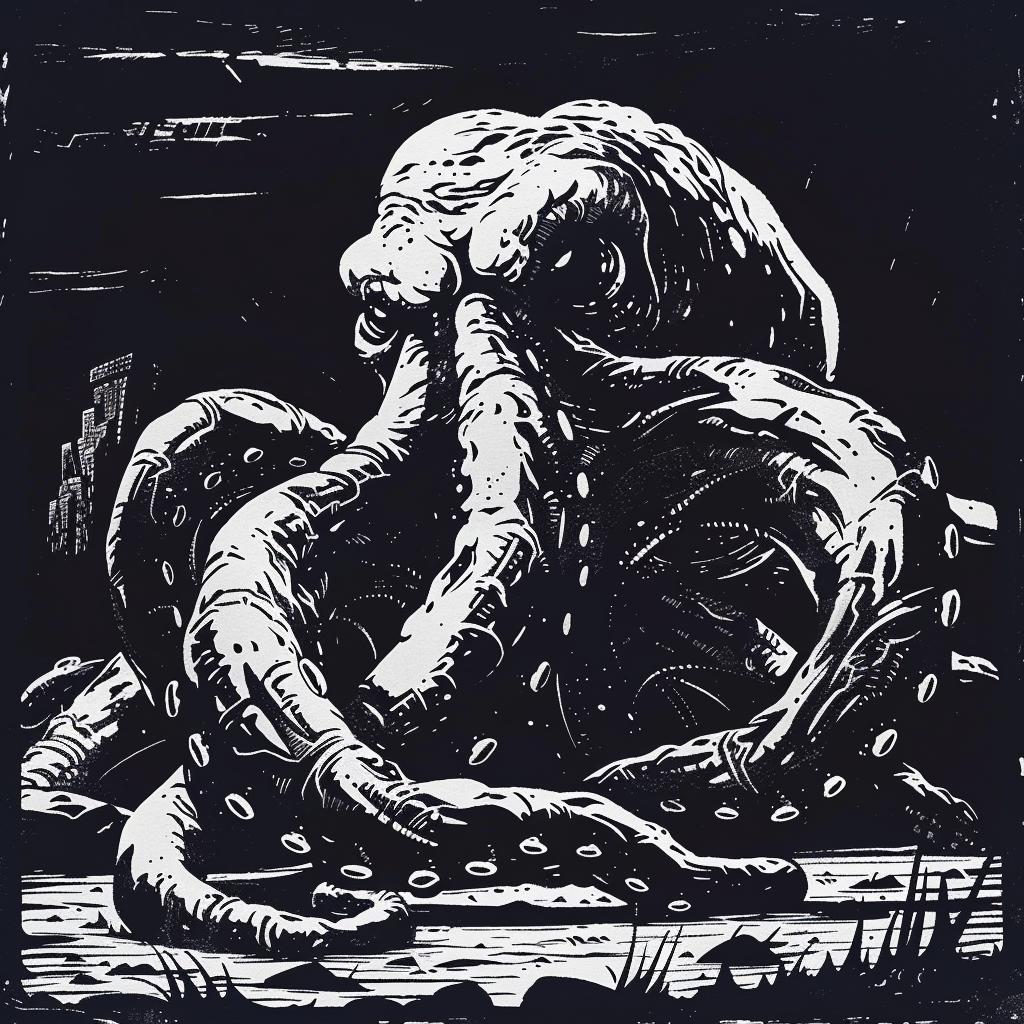 octopus  tentacles  anthropomorphic  dark  sitting  ground  creature  surreal  art  weird 1025628
