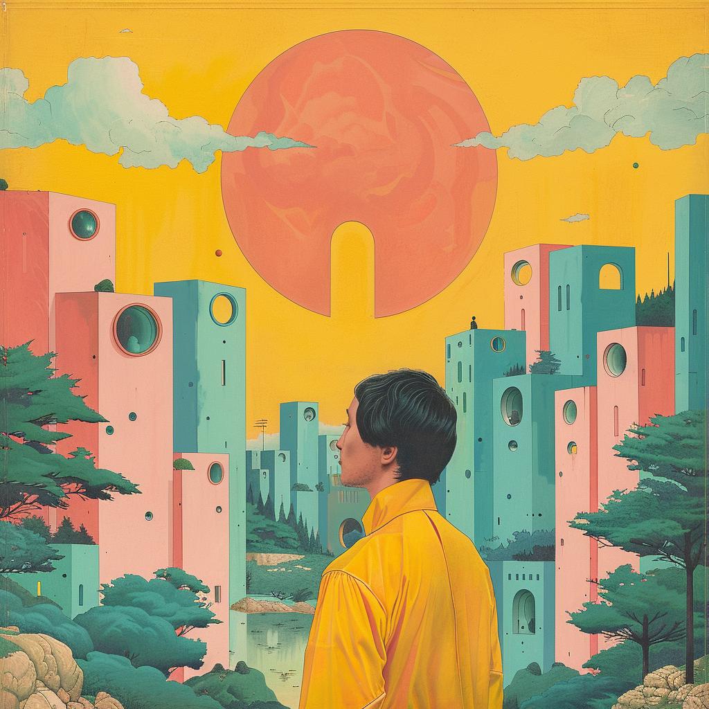 creative  surreal  future  shock  man  yellow  jacket  city  urban  composition 1017546