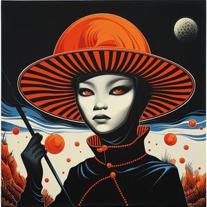 surreal  album  cover  woman  hat  black  orange  background  creative  art 1077671