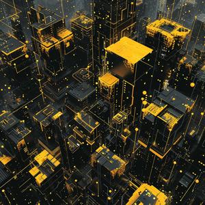 Tycho  album  art  cityscape  lights  blockchain  networks  black  yellow  city 1040551