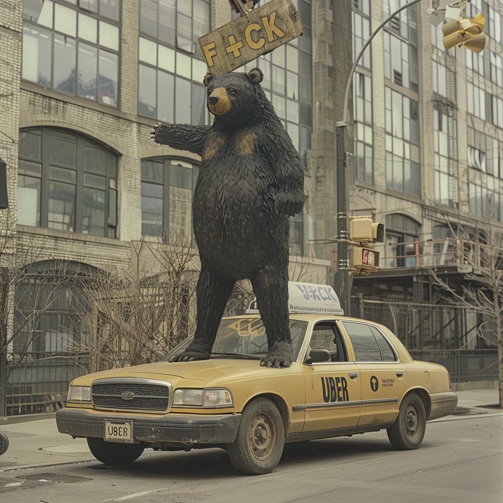 surreal  collage  NYC  beaver  taxi  sign  contrast  urban  humor  character 969861