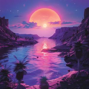 sunset  river  palm  trees  synthwave  photograph  landscape  colors  nature  atmosphere 1039216
