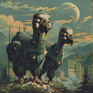 dodo  birds  chromolithography  hill  city  nature  wildlife  landscape  art  vintage 1052020
