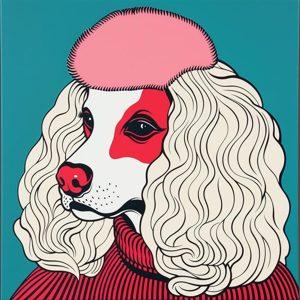 dog  poodle  painting  pink  hat  cute  stylized  animal  portrait  colorful 973616