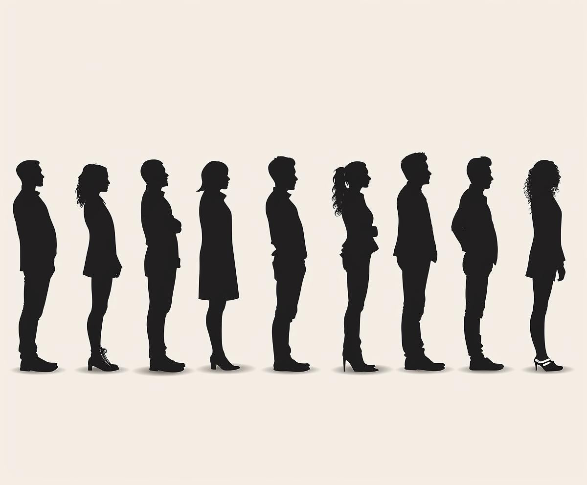 silhouette  businessmen  businesswomen  diverse  different  body  types  standing  line  black 953910