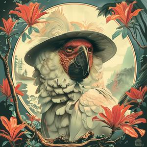 chromolithography  parrot  hat  colorful  exotic  nature  art  vibrant  playful  whimsical 1039683