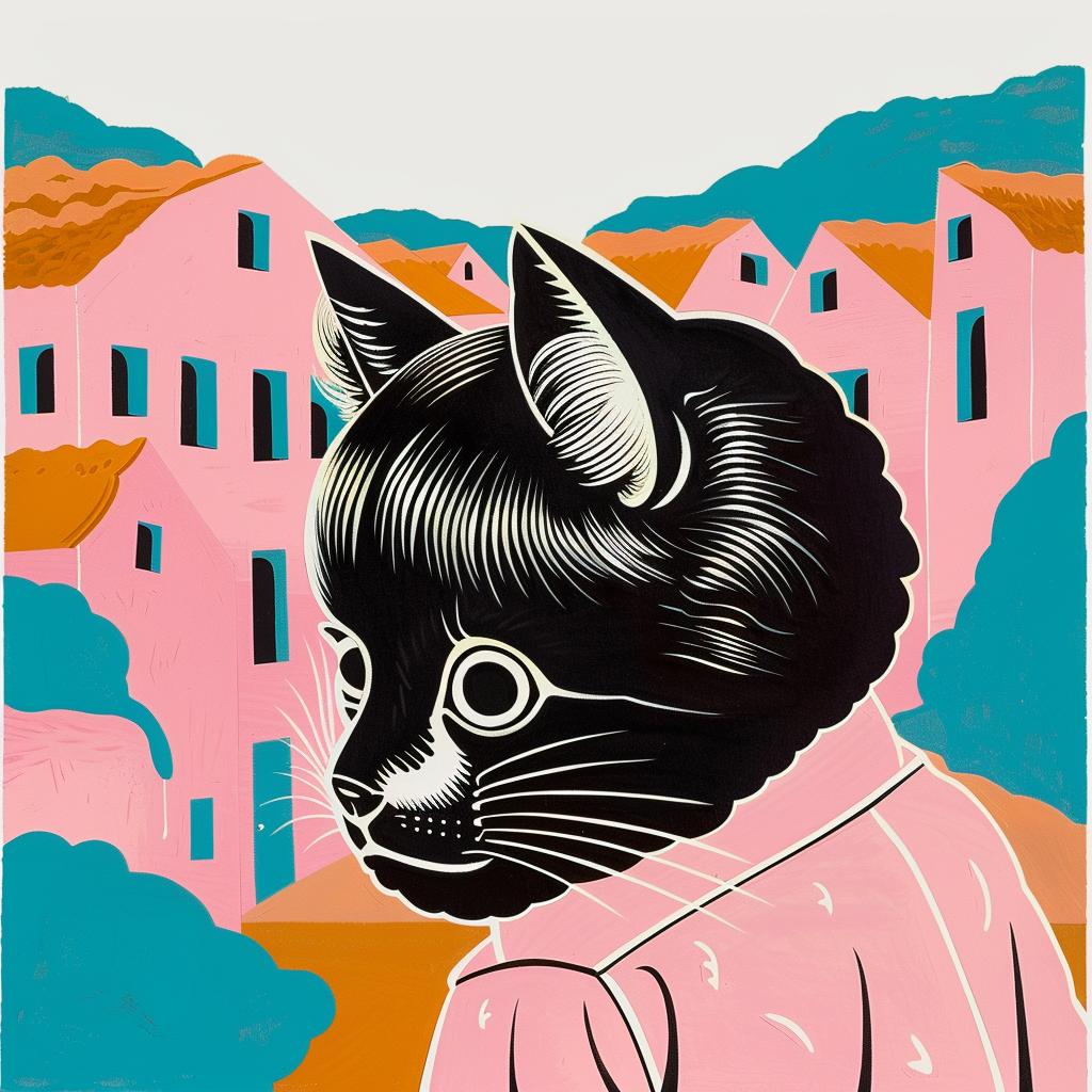 surreal  album  cover  cat  black  pink  shirt  graphic  art  playful 978043
