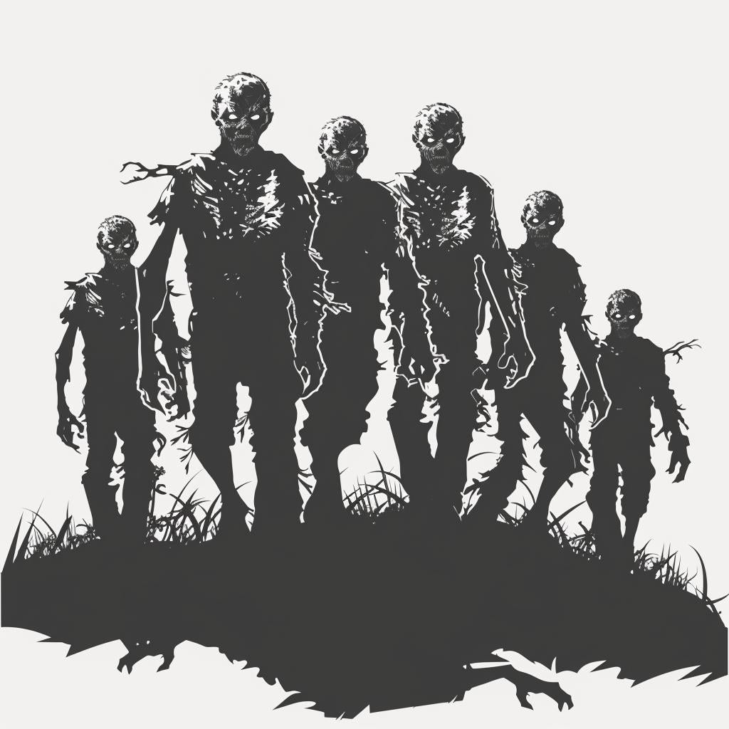 zombies  silhouette  black  white  icon  vintage  emblem  vector  linocut  walking 951827