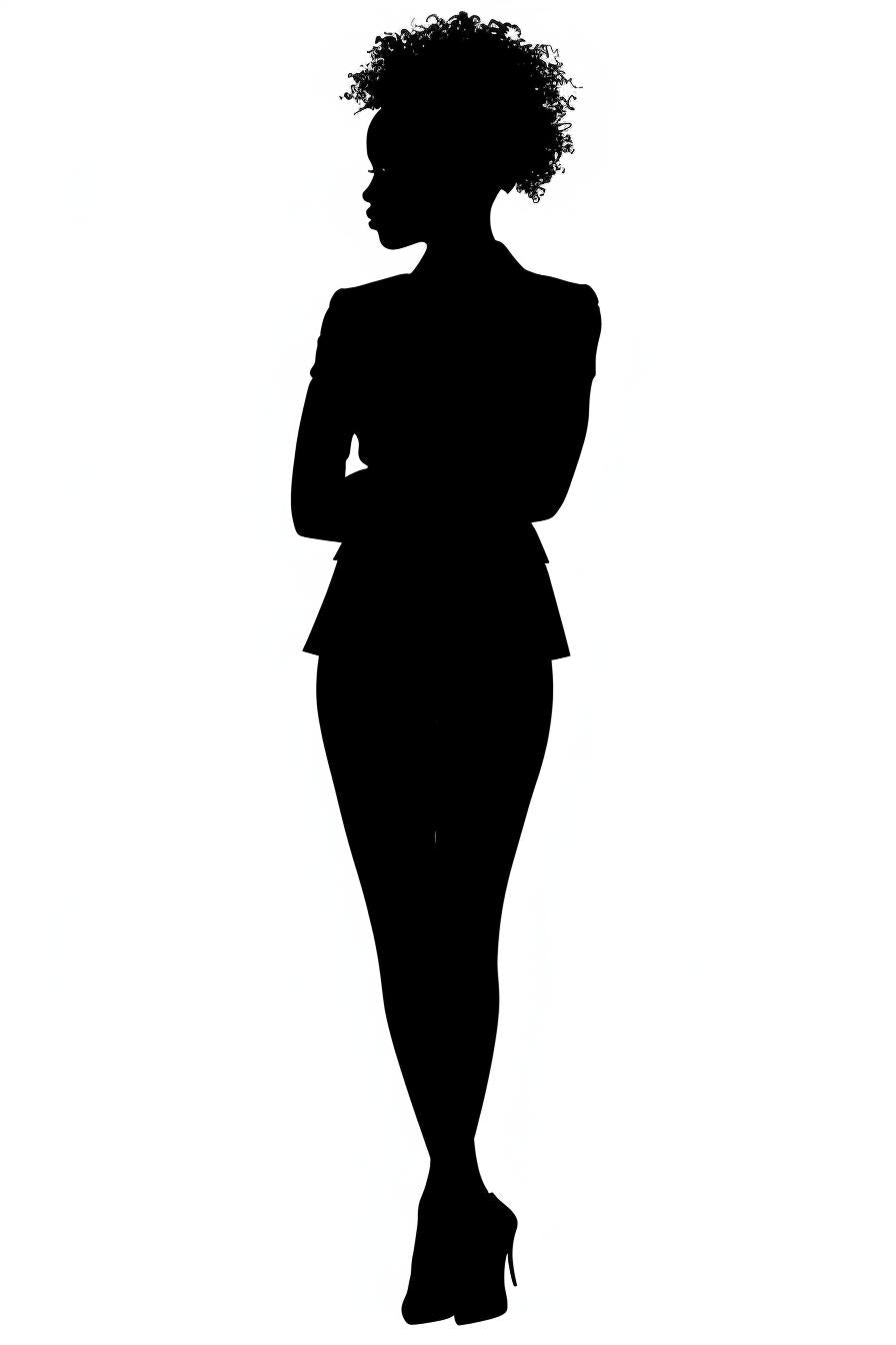 امرأة أعمال أمريكية من أصل أفريقي، صورة ظلية، ملابس احترافية، متجه أبيض، SVG، أفرو 954335