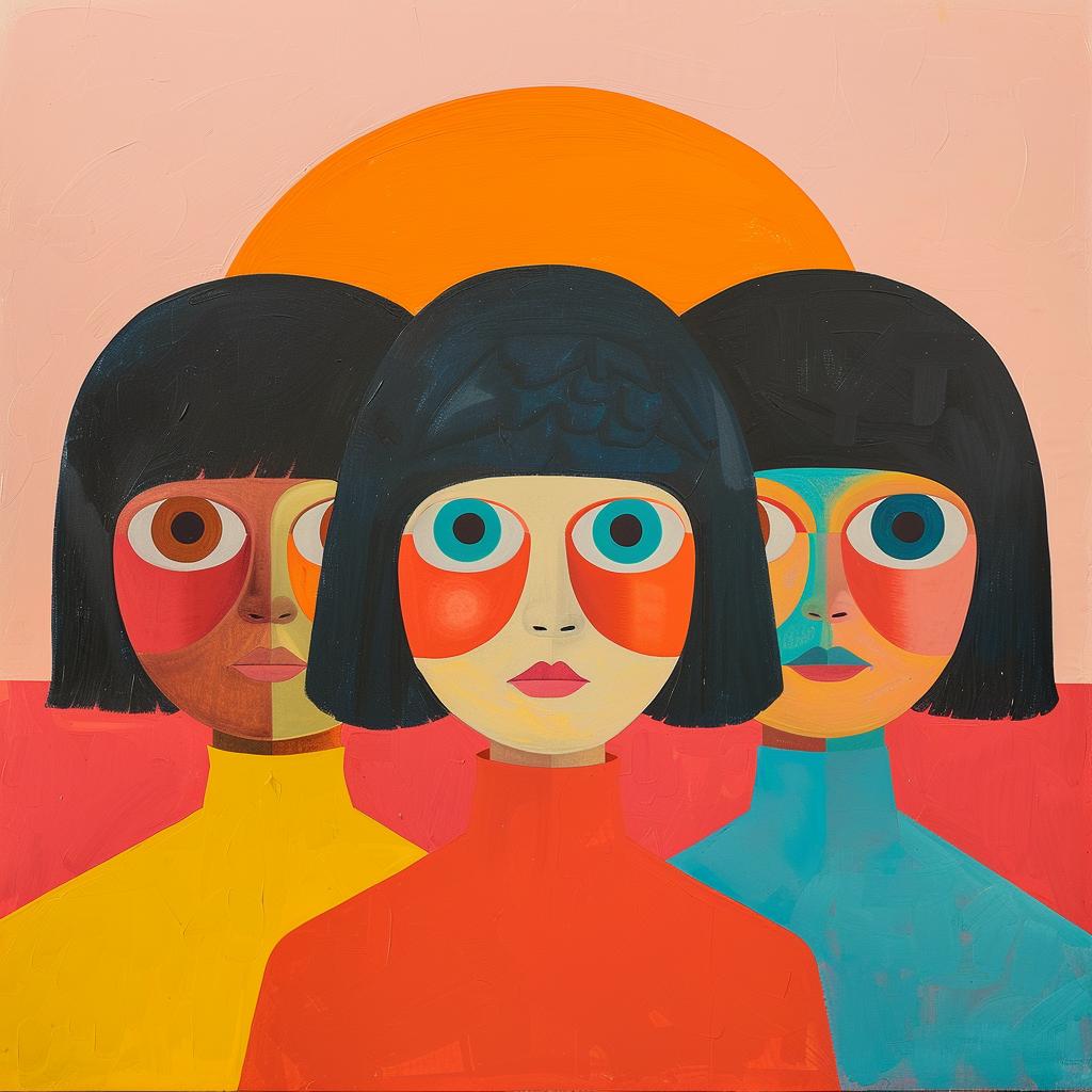 surreal  album  cover  women  big  eyes  colorful  hair  art  Joan 1019121