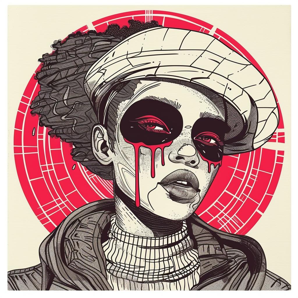 Pop Art  poster  African-American  blood  face  dripping  eye makeup  Troy Brooks  white background  graphic 939343