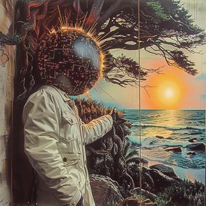 man  giant  head  shoulder  chromolithography  painting  surreal  portrait  colorful  expressionistic 1050309