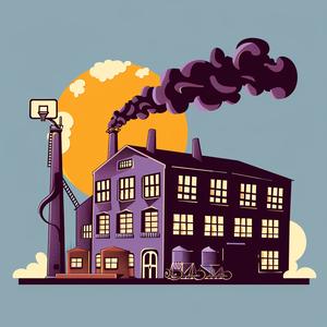 factory  smoke  chimney  vector  illustration  industrial  cartoon  urban  perspective  whimsical 1065825