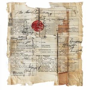 Vintage  Receipt  Black  Ink  Stamp  Official  Document  Aged  Worn  Paper 1075134