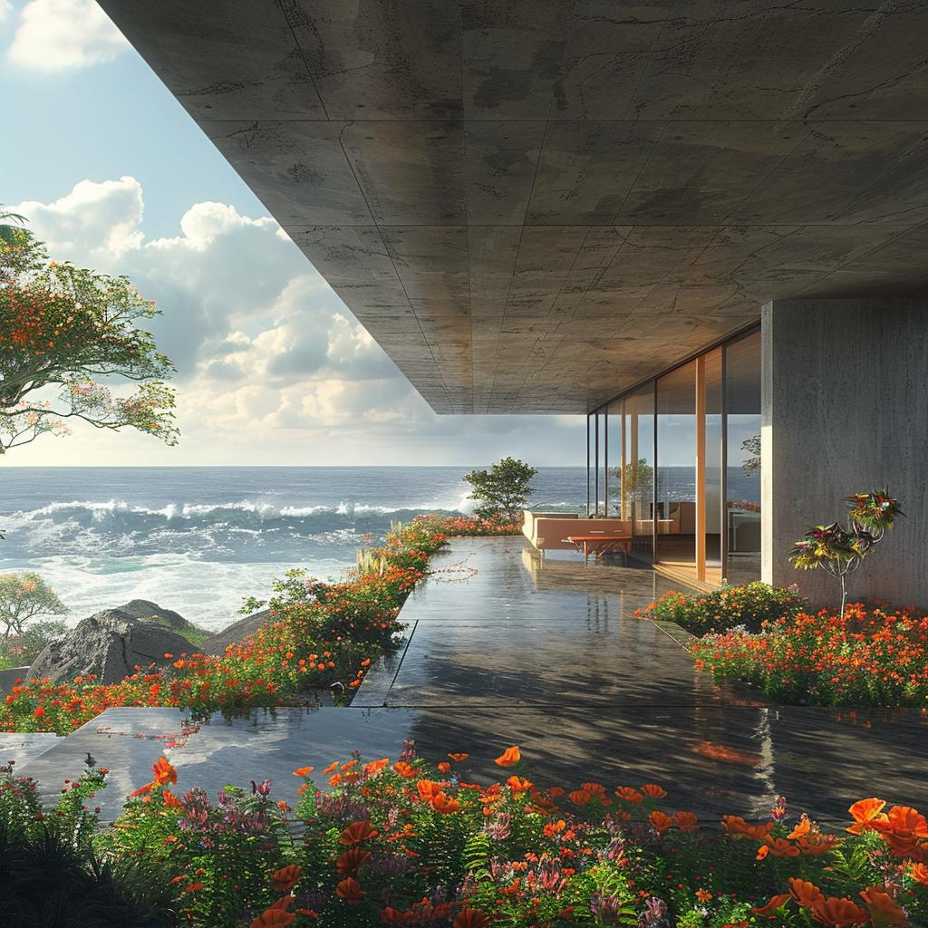 architecture  ocean  rendering  colorful  flowers  nature  LeCorbusier  modern  landscape  techno 1036421