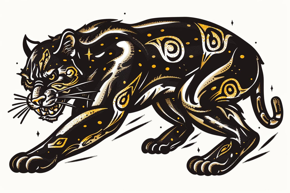 panther  tattoo  sailor  jerry  black  gold  design  wildlife  stylized  vintage 943503