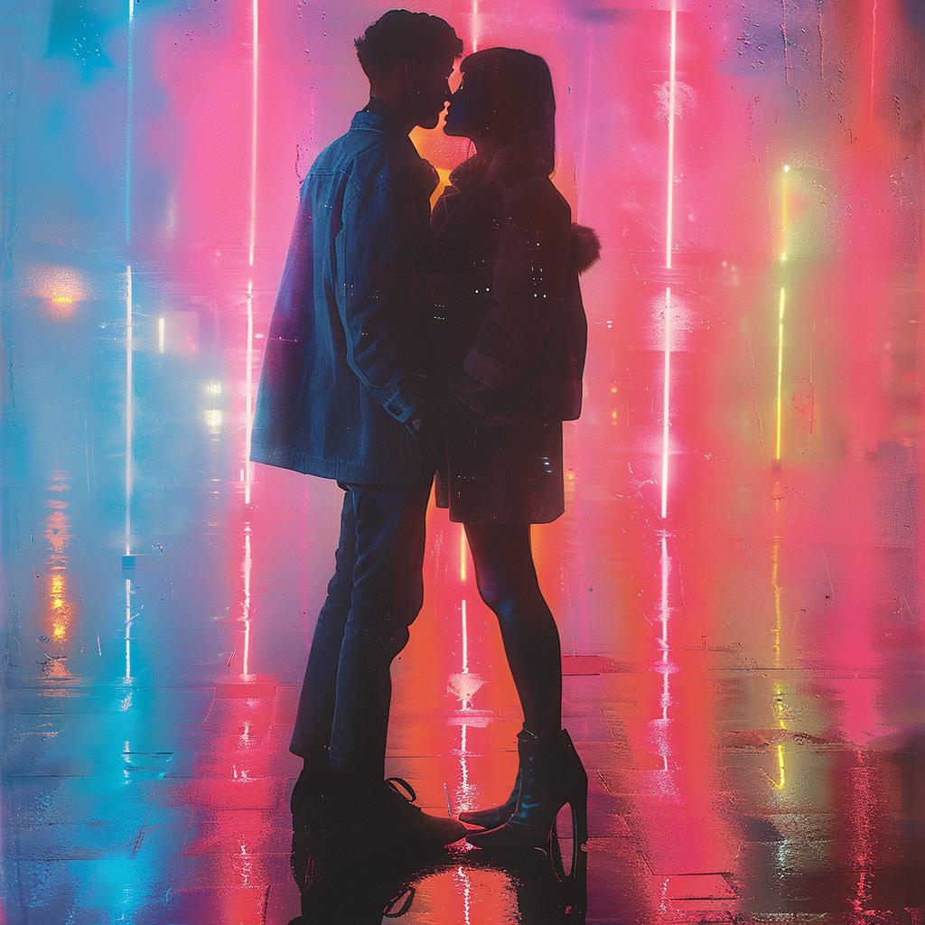 creative  surreal  album  cover  neon  lights  couple  kiss  embrace  art 976353