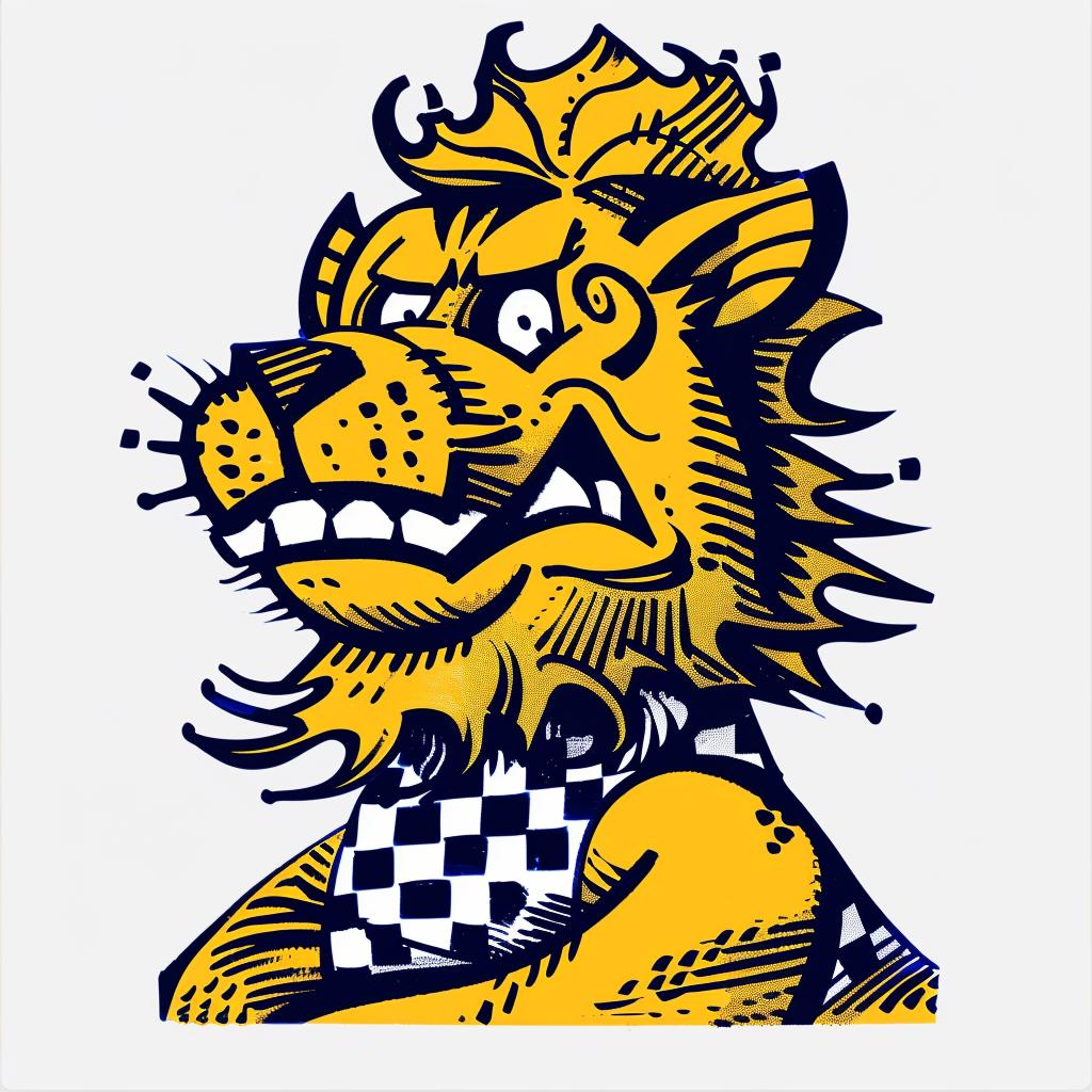 lion  mascot  cartoon  checkered  shirt  front  facing  character  illustration  colorful 1027757