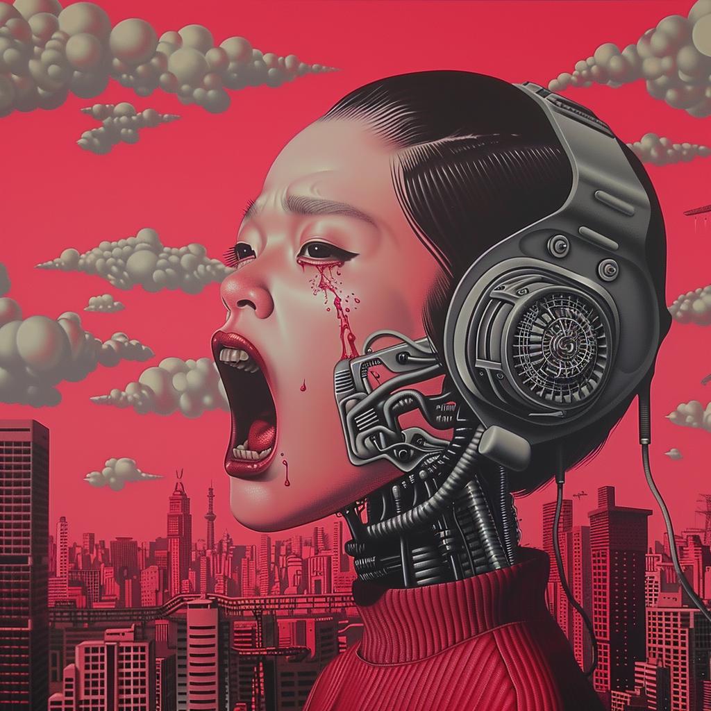 Cyborg  Woman  Mechanical  Crying  Cyberpunk  Red  Cityscapes  Realism  Art  Portrait 944820