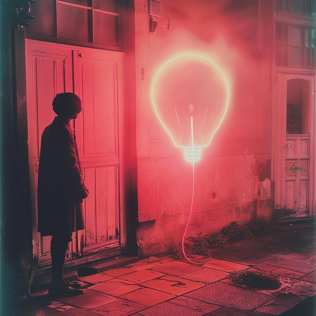 surreal  album  cover  neon  lights  person  door  creative  vivid  contrast 976402