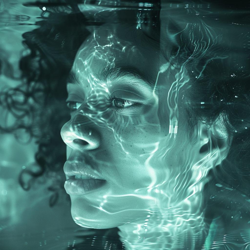 woman  underwater  face  water  black and white  teal  photo  Pinterest  art  glow 961207