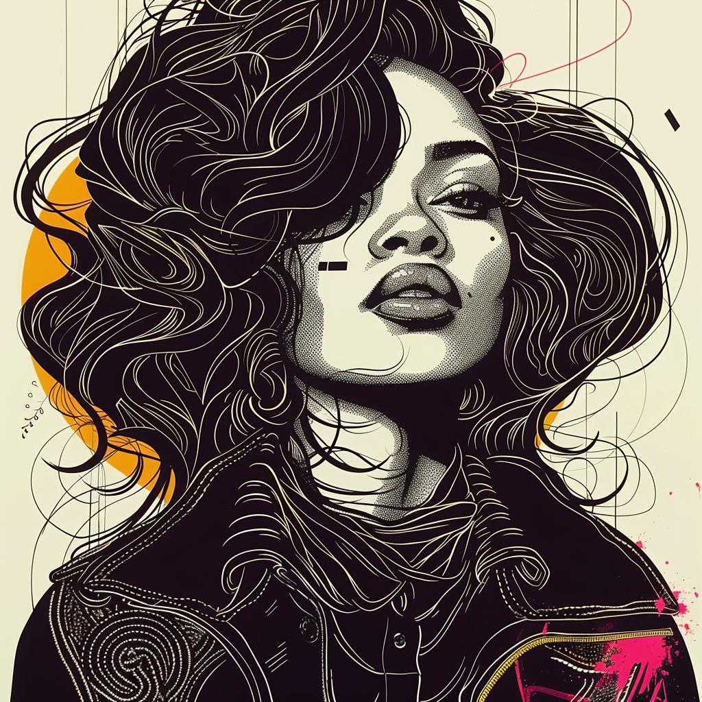 PopArt  model  Viola  Davis  longhair  blackjacket  portrait  digital  African-American  style 938955