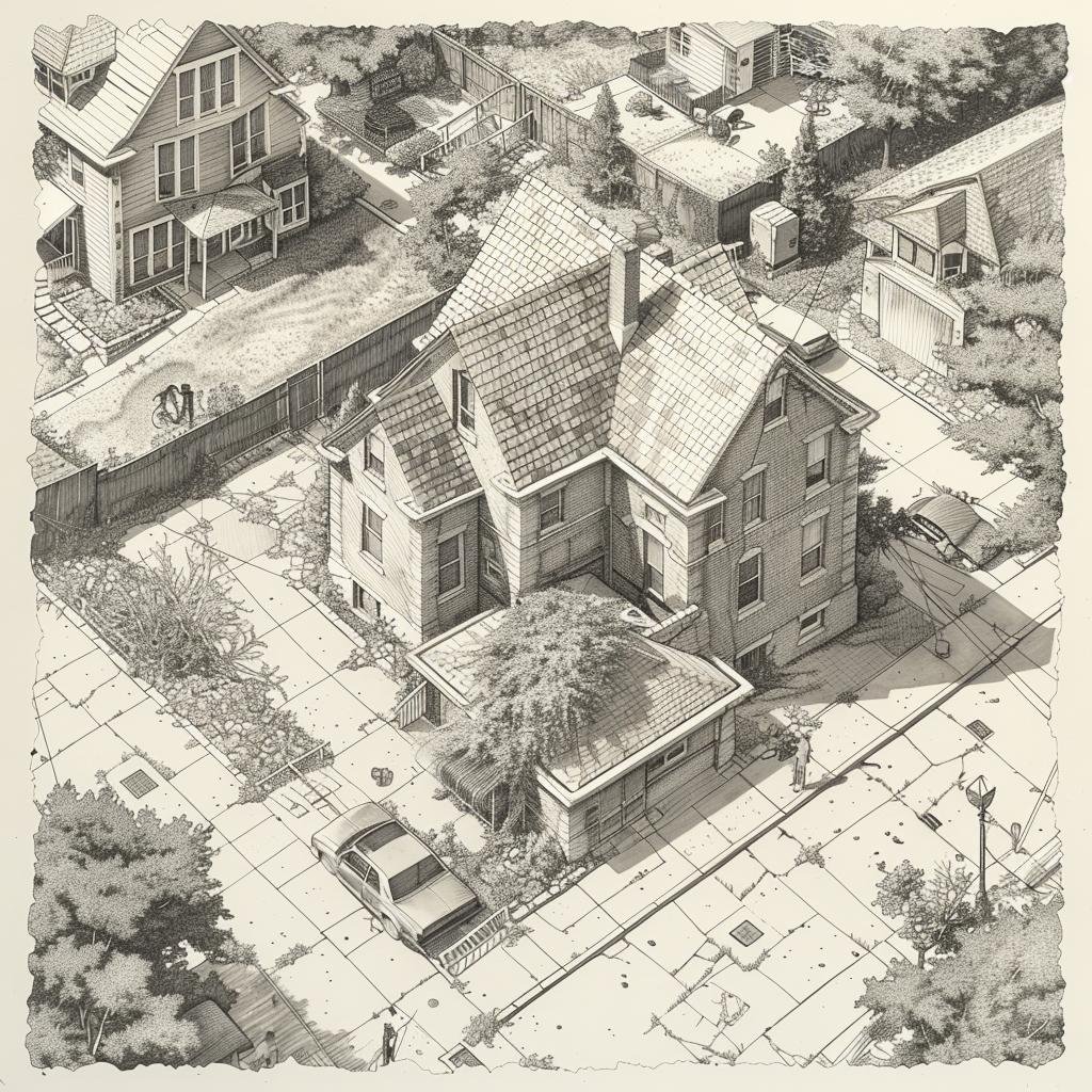 surreal  blockprint  house  car  drawing  creative  axonometric  AlecSoth  artistic  composition 969672