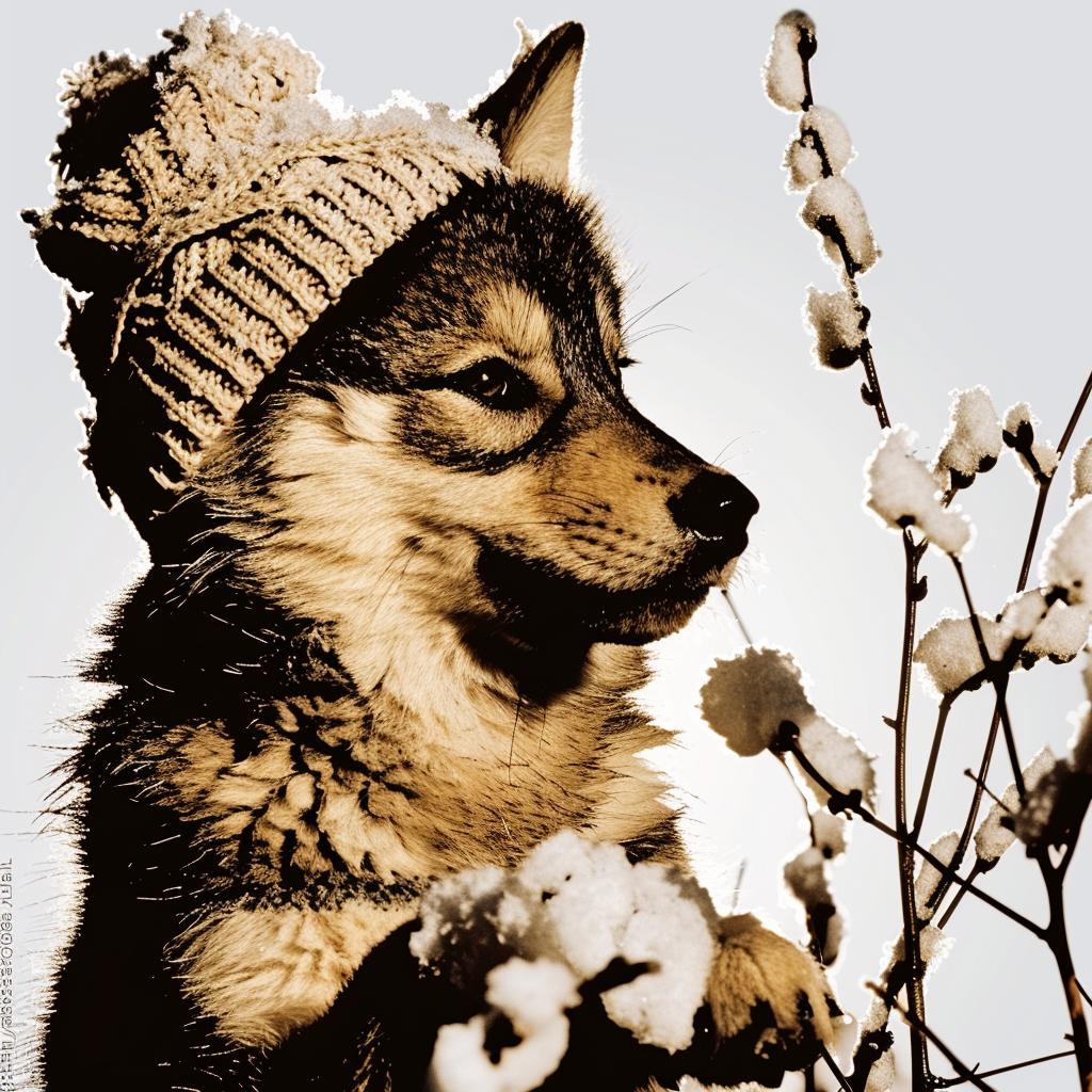 wolf  knit  cap  dog  tree  humorous  friendly  animal  nature  portrait 942441