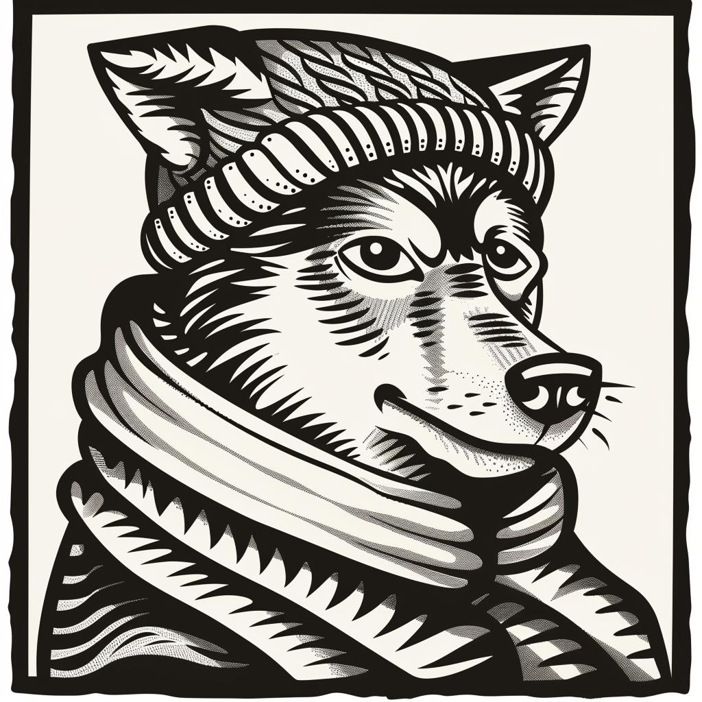 wolf  hat  scarf  streetwise  animal  drawing  simple  minimal  black  white 955571