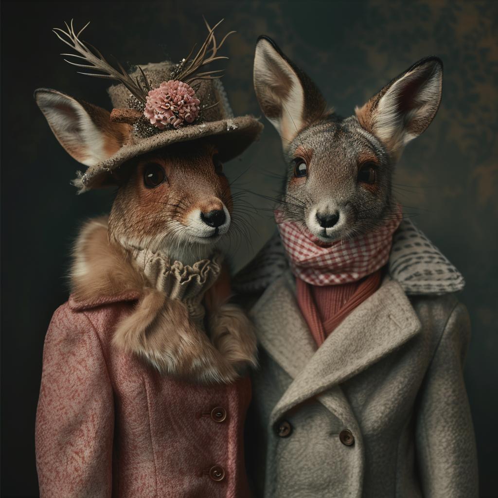 portrait  animals  couple  love  Wes  Anderson  deer  stylized  fashion  holiday 1028998