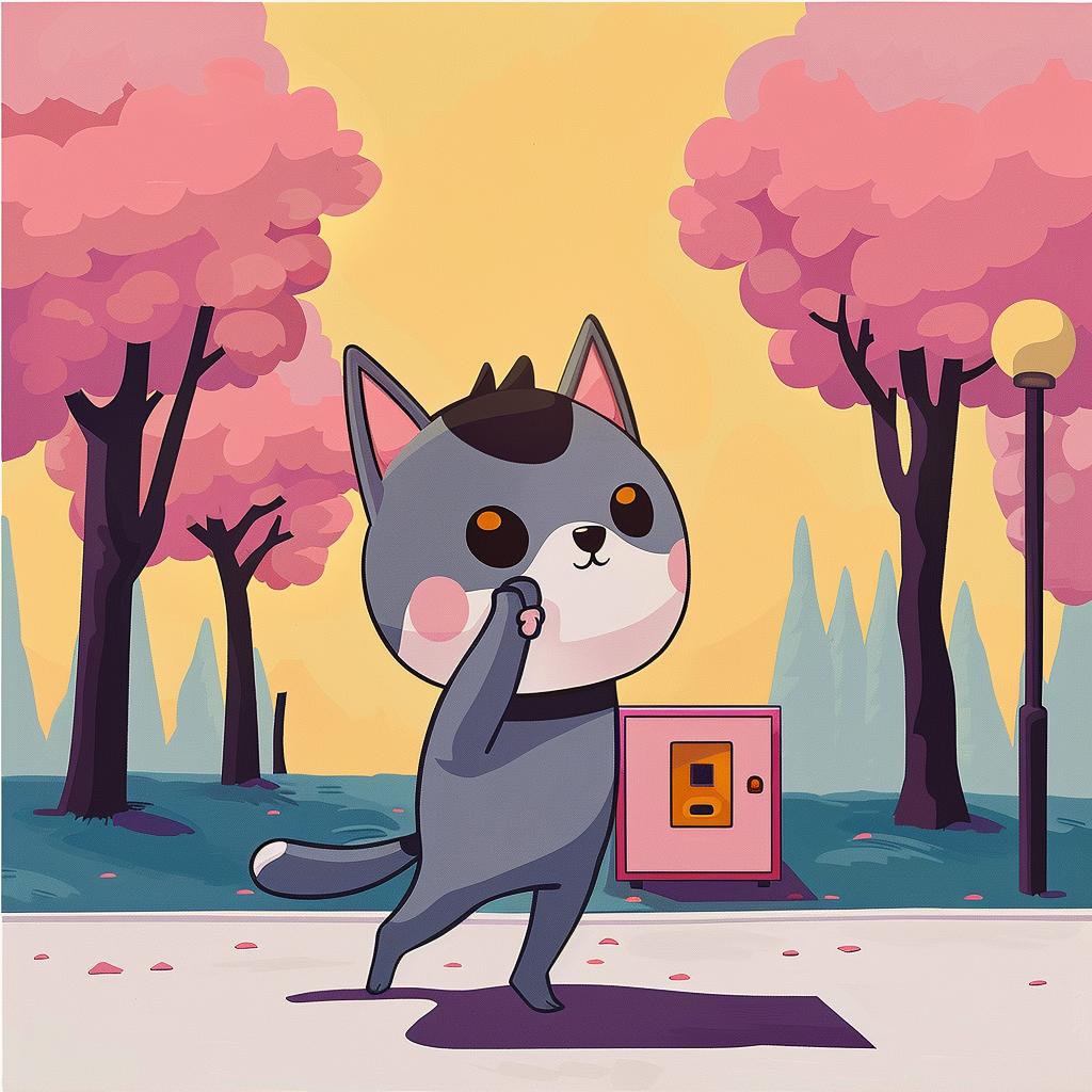 cartoon  cat  street  pink  box  creative  art  design  vibrant  whimsical 978091